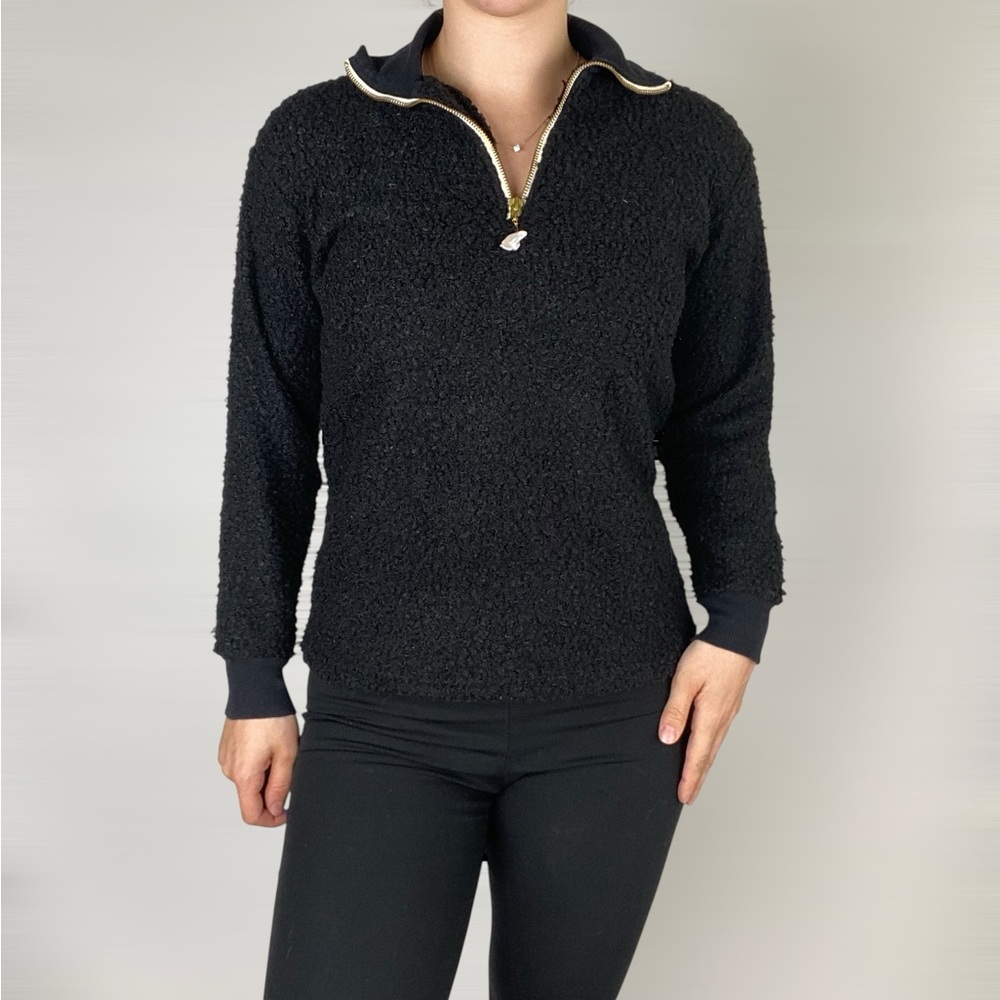 DONNI Curly Sherpa Half Zip Pullover Charcoal Long Sleeve Casual Size Xs